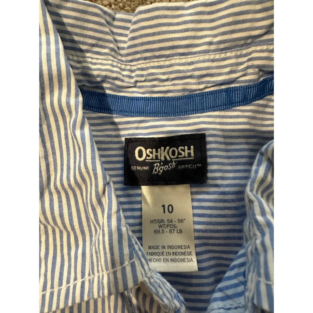 OshKosh B'gosh Boys Blue White Striped Long Sleeve Button Down Shirt Size 10